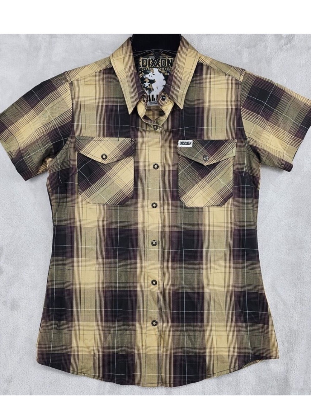DIXXON The Alpha D-Lux Women Small Bamboo Snap Front Short Sleeve Shirt Plaid